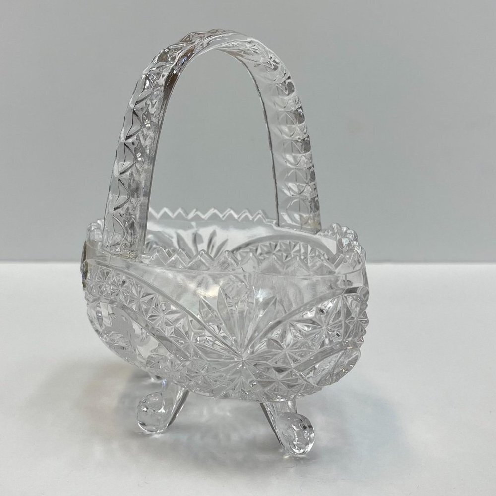 Echt Bleikristall Hand Cut Clear Lead Crystal Footed Basket Bird Collection MCM - Picture 3 of 10